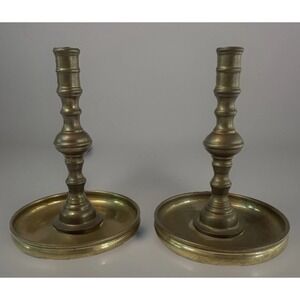 Maitland-Smith Brass Candlesticks Pair Vintage Saucer Base Taper Holders 8in